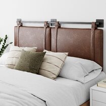 Leather upholstered store headboard queen